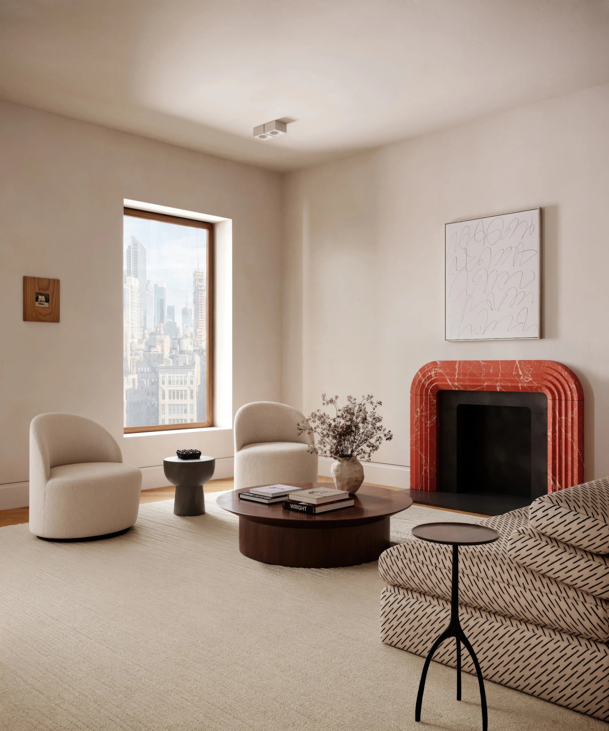 Modern Apartment Cascade Curved Surround Fireplace Mantel Rojo Alicante