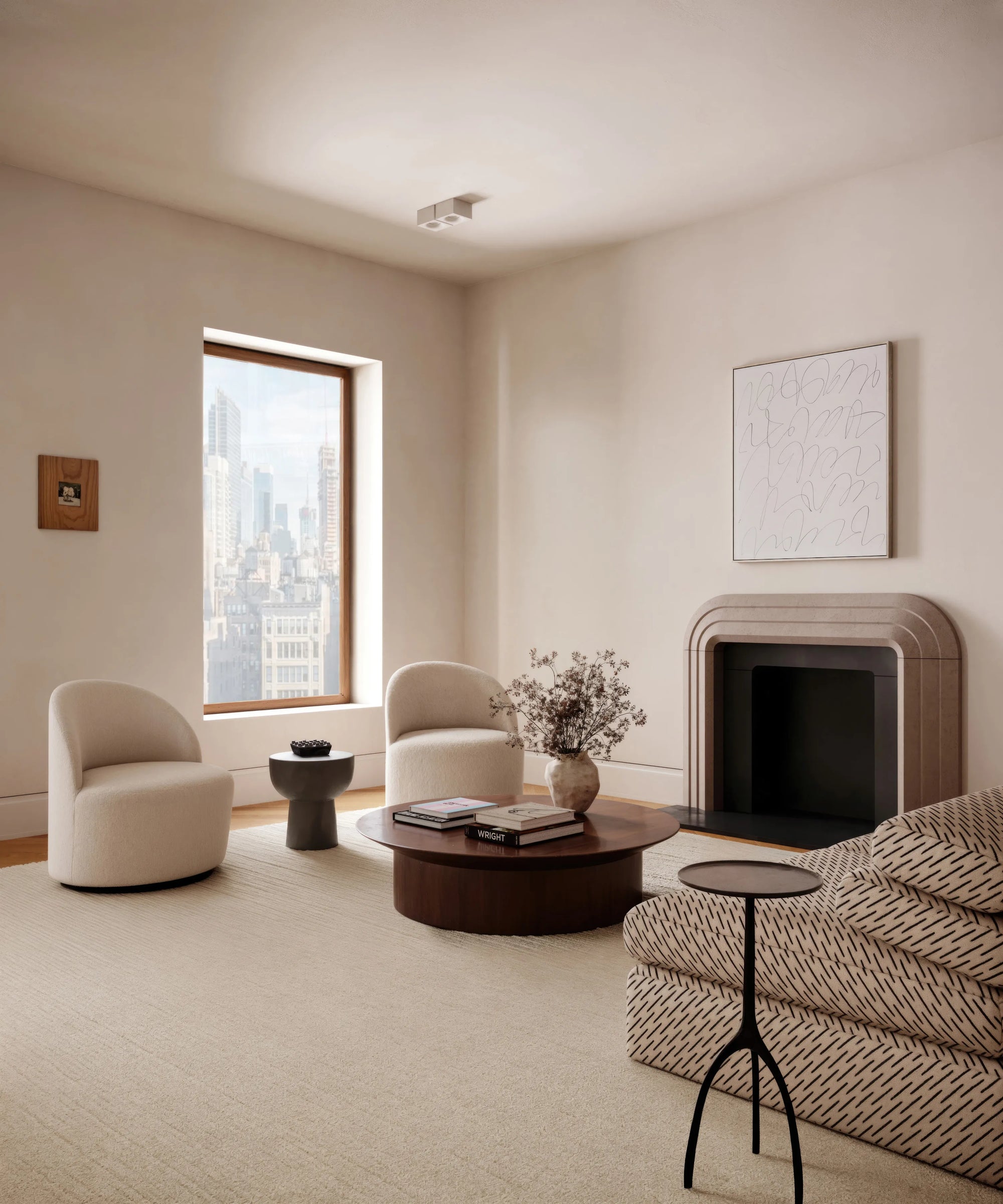 Modern Apartment Frame Curved Surround Fireplace Mantel Blue Hills