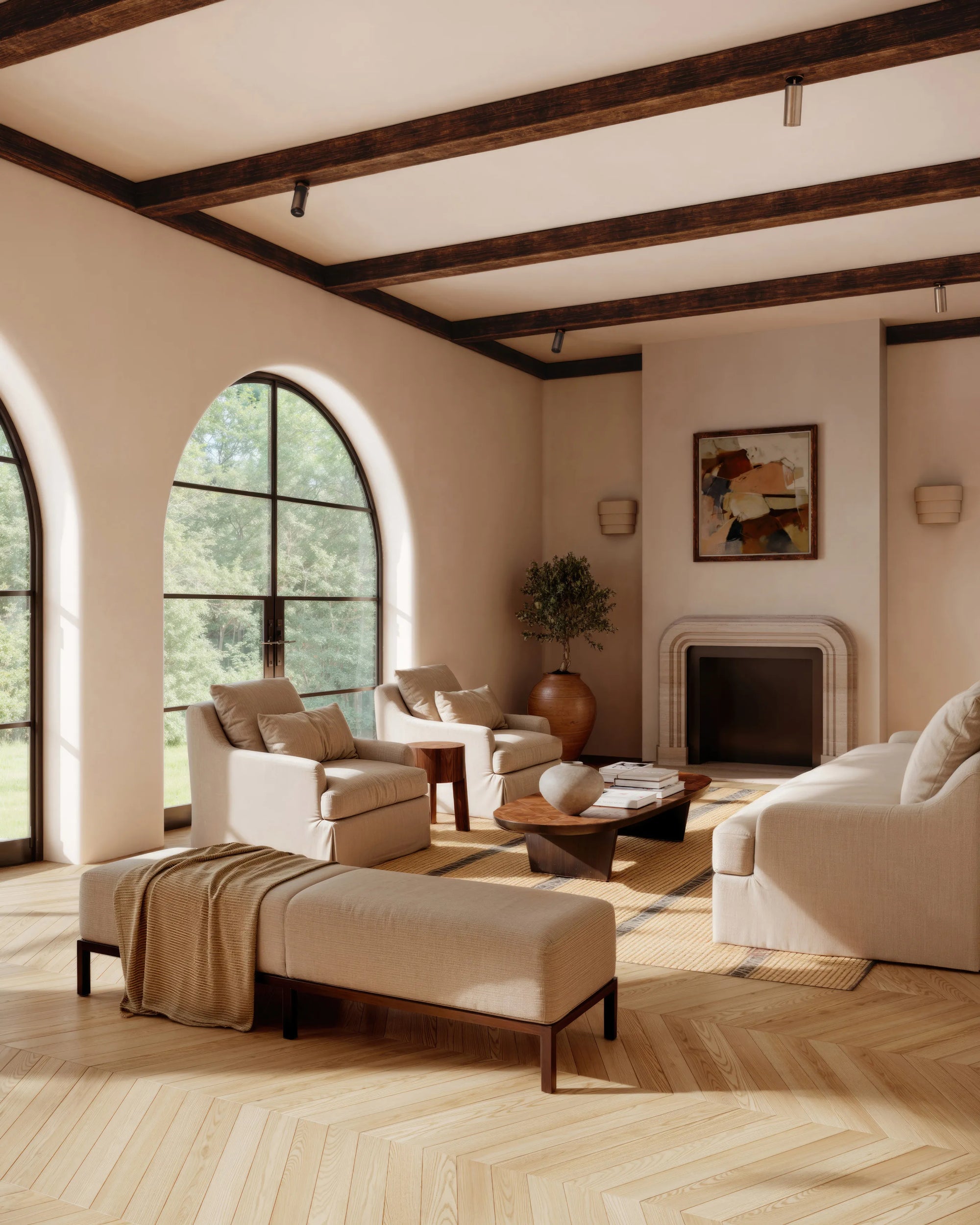 Southern American Villa Metropole Curved Surround Fireplace Mantel Creme Vichy