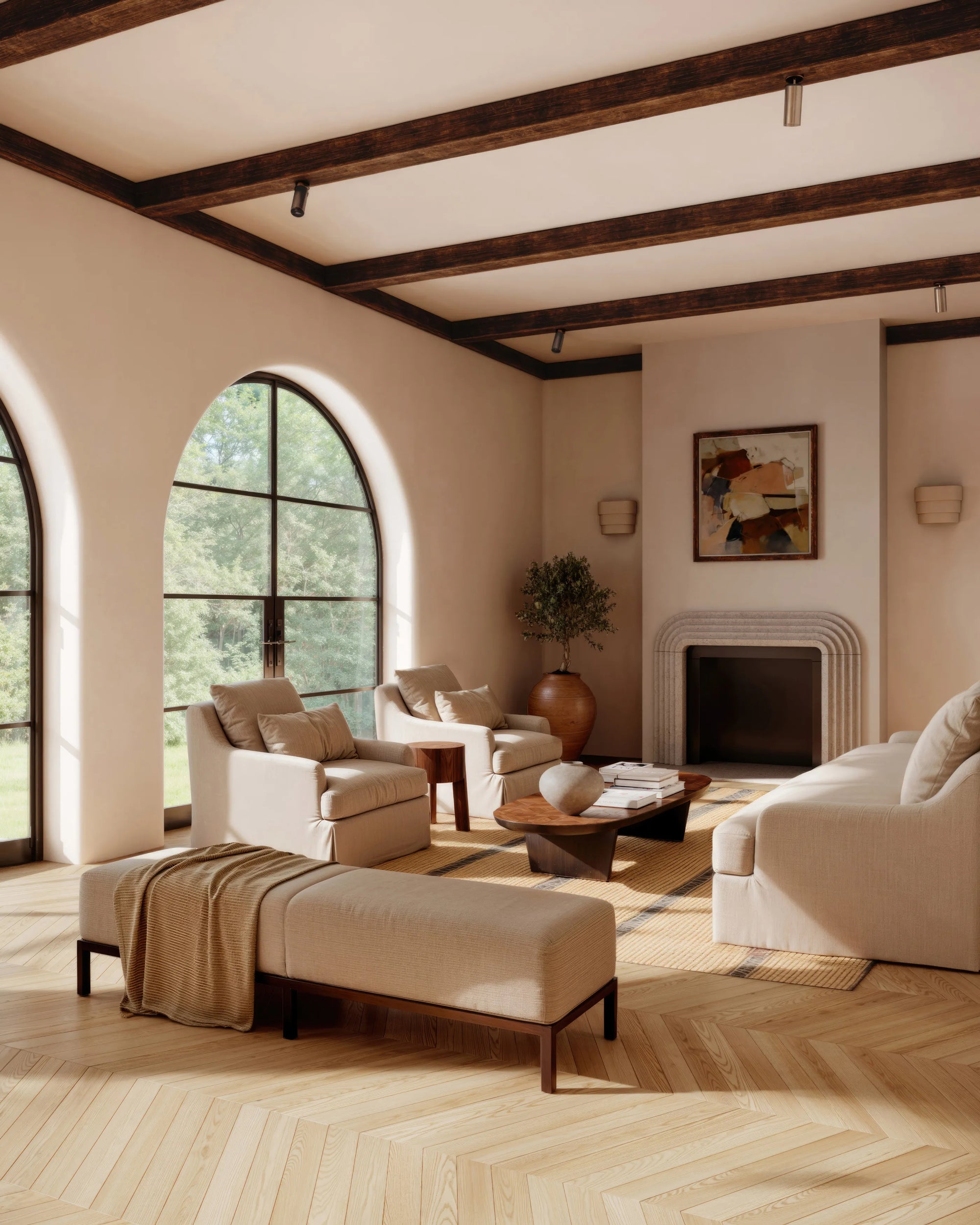 Southern American Villa 
Ondra Curved Surround Fireplace Mantel White Royal